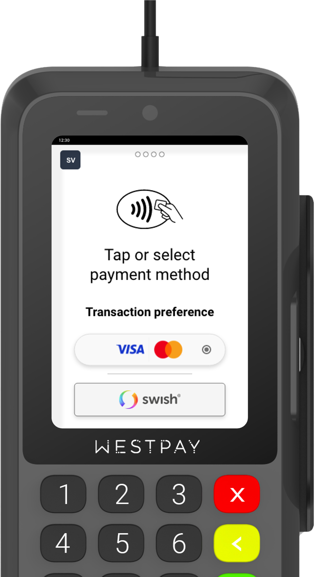 Image shows the C20 payment terminal up close.